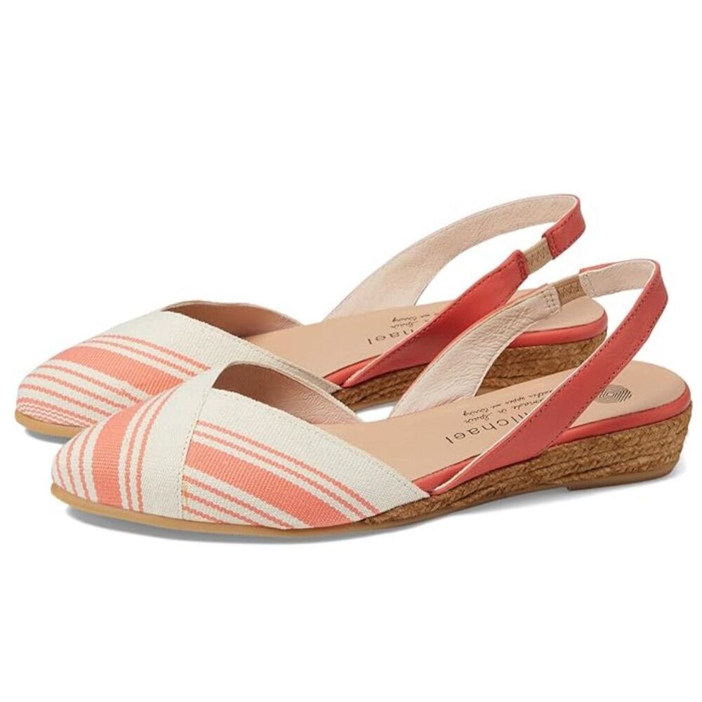 Eric Michael Women's Espadrille Sandals Size 39 US 8.5 Orange/White‎ Striped